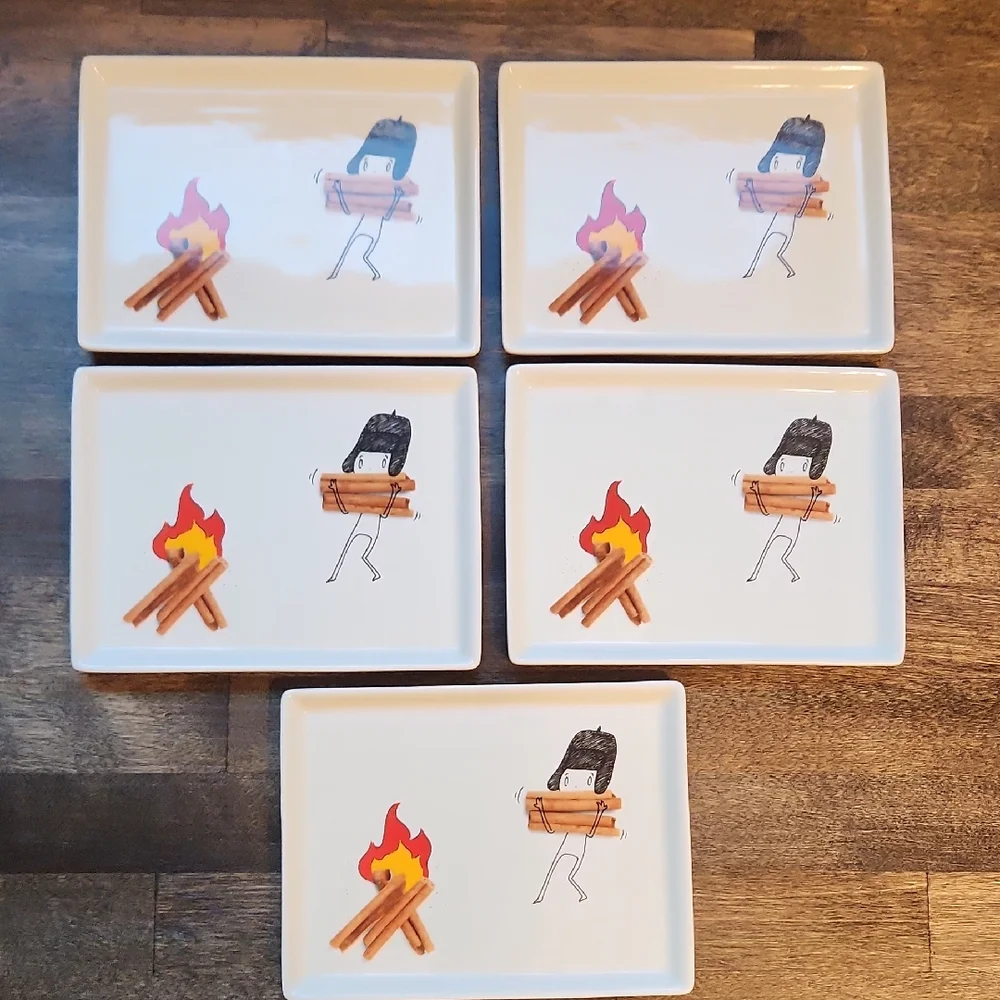 Crate & Barrel Oliver Cinnamon Stick Campfire Appetizer / Dessert Plates